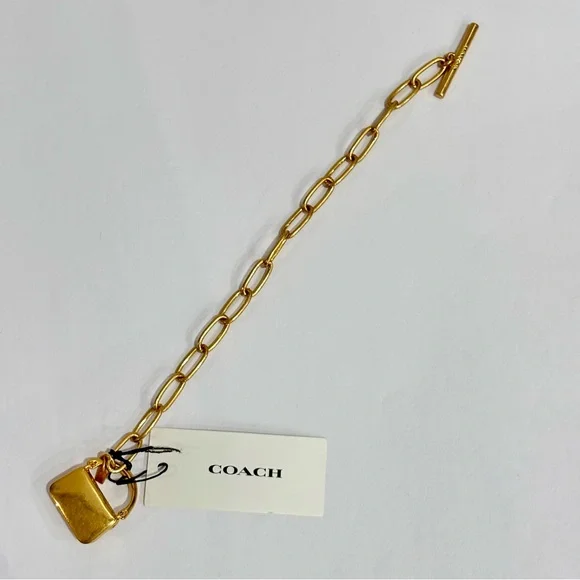 COACH New Mini Tabby Handbag Charm Chain Link Toggle Bracelet Brass - Picture 5 of 7